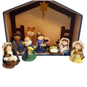 Christmas Childrens Nativity Ornaments Set Of 7 Polymer Clay Figures Creche